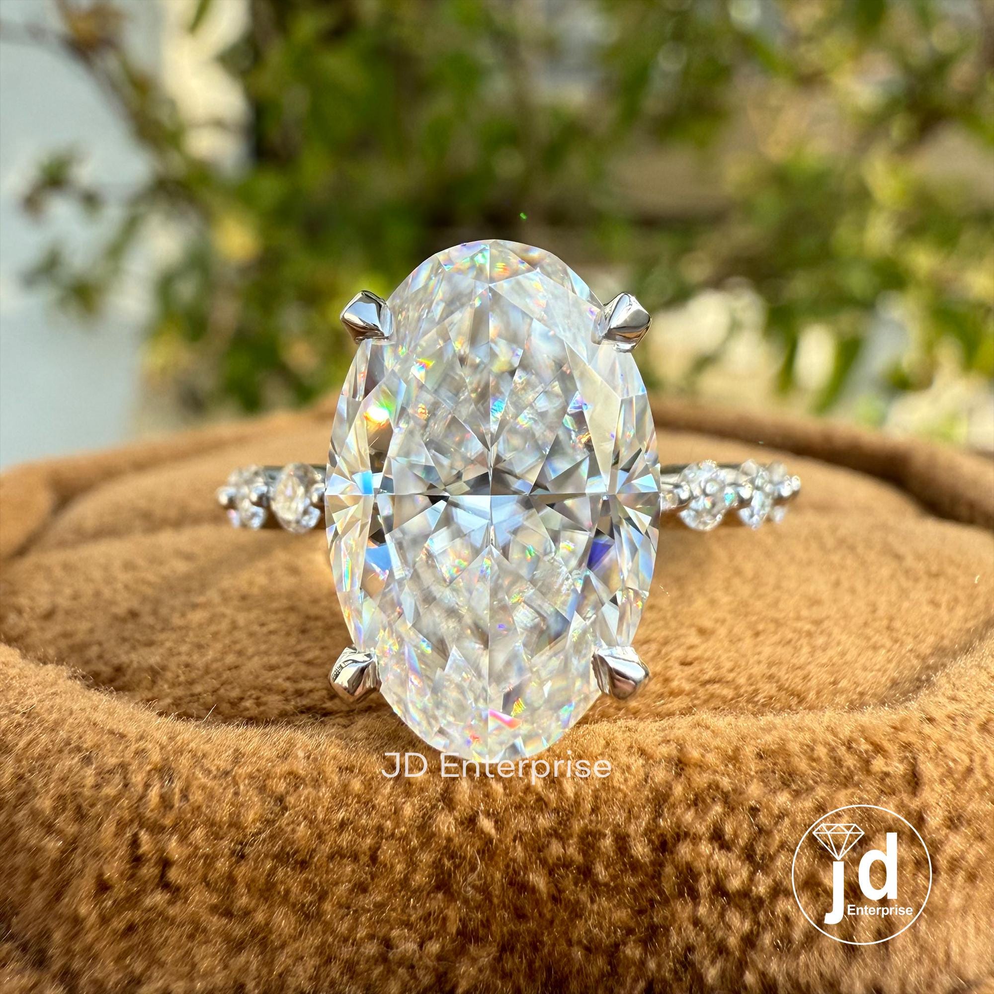 5.00 CT Oval Cut Moissanite Engagement Ring, Hidden Halo Wedding Ring, Floating Bubble Pave Set, Anniversary Gift, Claw Prong Bridal Ring