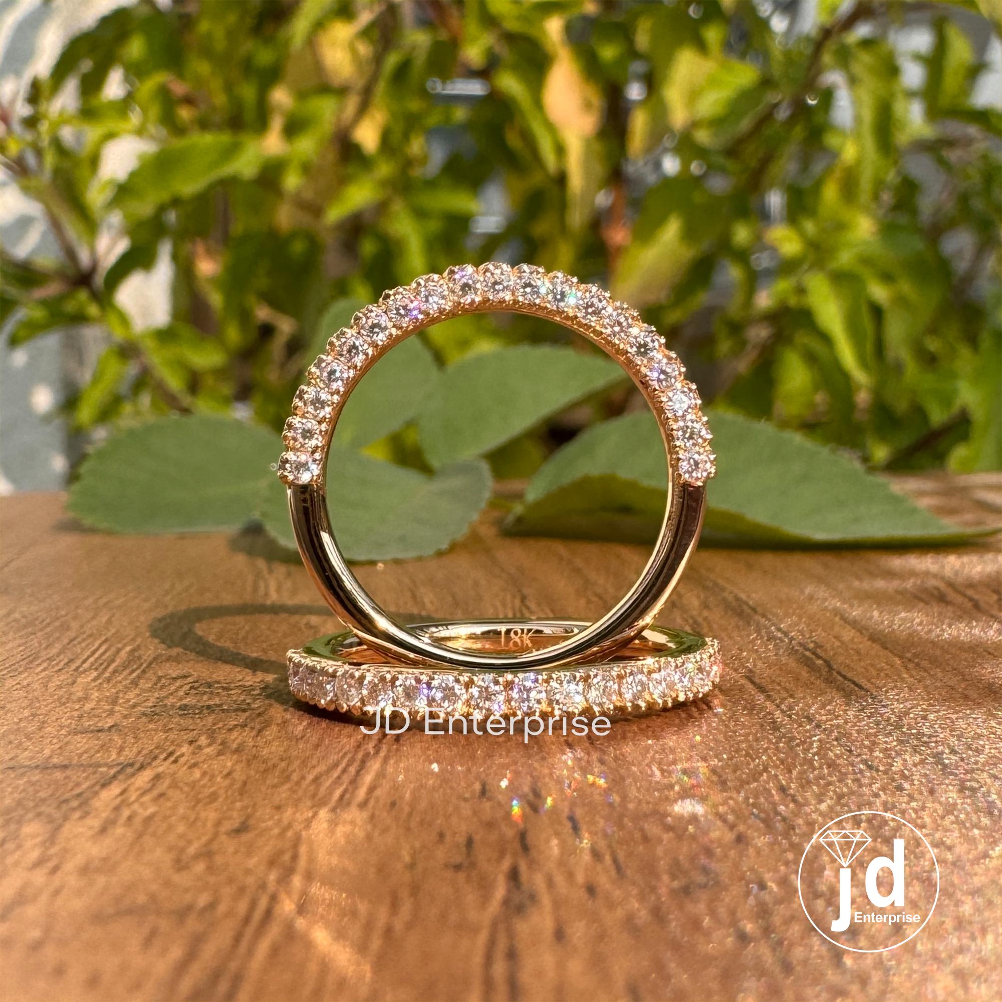 Two Row Pave Wedding Band Set, Moissanite Half Eternity Band, Two Matching Band for Trio Ring Set, Anniversary Gift Band for Engagement Ring