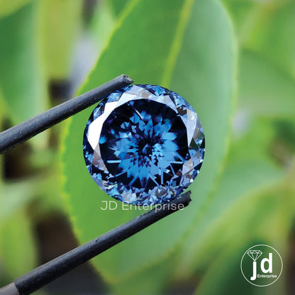 5.05CT Unique Handcrafted Portuguese Cut Deep Blue Loose Moissanite for Engagement Ring, Vintage Moissanite Jewelry Making Stone, For Gift