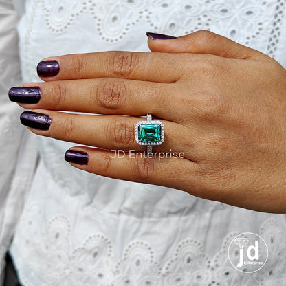 5.00 CT Criss Cut Green Moissanite Engagement Ring, Bridge Petite Pave Halo Wedding Ring, Full Eternity Band, Bridal Ring, Anniversary Ring