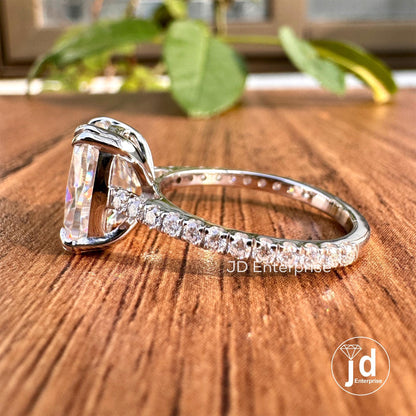 3.80TCW Old Mine Cushion Cut Classic Engagement Ring, Colorless Elongated Cushion Wedding Ring, Double Claw Prongs Pave Set Anniversary Ring