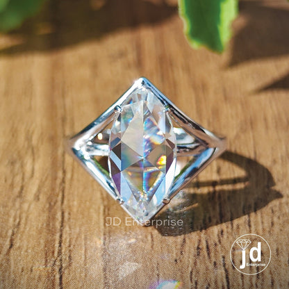Stunning 3.00 CT Colorless Rose Cut Marquise Moissanite Engagement Ring, Solitaire Wedding Ring, Split Shank Anniversary Gift Ring for Women