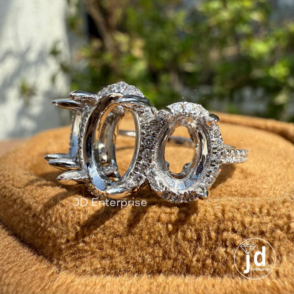 Semi Mount Ring, 0.53 TW Round Colorless Moissanite Ring, Pave Set Engagement Ring, Three Stone Wedding Ring, 10K/14K/18K Solid Gold Ring