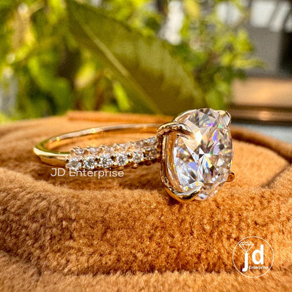 2.50 TCW Round Moissanite Engagement Ring, Three Row Pave Set Solitaire Ring, Micro Pave Wedding Ring, Anniversary Gift Ring for Women