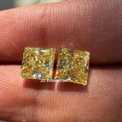 4.00TCW Princess Cut Pair Canary Yellow Moissanite, Fancy Shape Moissanite, Loose Moissanite for Custom Earring Engagement Ring or Pendant
