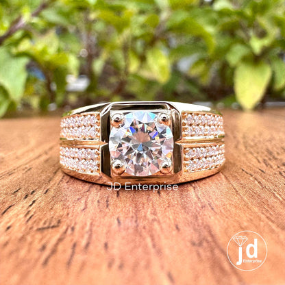 1.76 TW Round Cut Colorless Moissanite Statement Ring, Men's Engagement Ring, Wedding Ring for Him, Anniversary Gift, Father's Day Gift