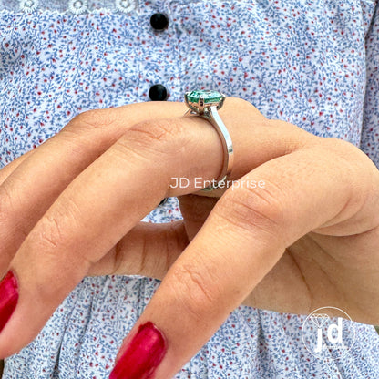 2.10 CT Fancy Green Moissanite Engagement Ring, Elongated Old Mine Cushion Cut Moissanite Anniversary Ring, Solitaire Proposal Ring for Her