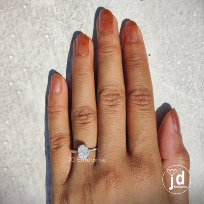 1.50 CT Oval Cut Moissanite Engagement Ring, Hidden Halo Pave Wedding Ring, Claw Prongs, Accent Ring, Anniversary Gift Ring, Bridal Ring