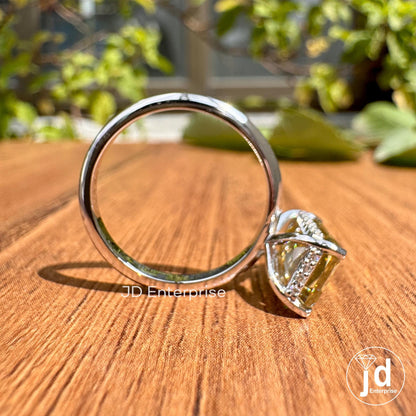 Hidden Halo Engagement Ring, 3.25 CT Canary Yellow Criss Cut Moissanite Wedding Ring, Cathedral Set Engagement Ring, Anniversary Gift Ring