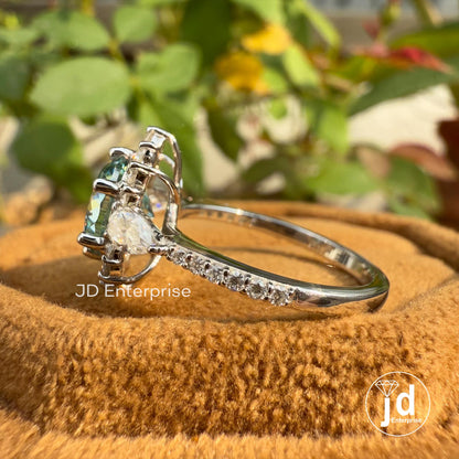 Sunburst Halo Engagement Ring, 2.00 CT Portuguese Cut Cyan Blue Moissanite Wedding Ring, Pave Set Ring, Anniversary Gift Ring, Promise Ring