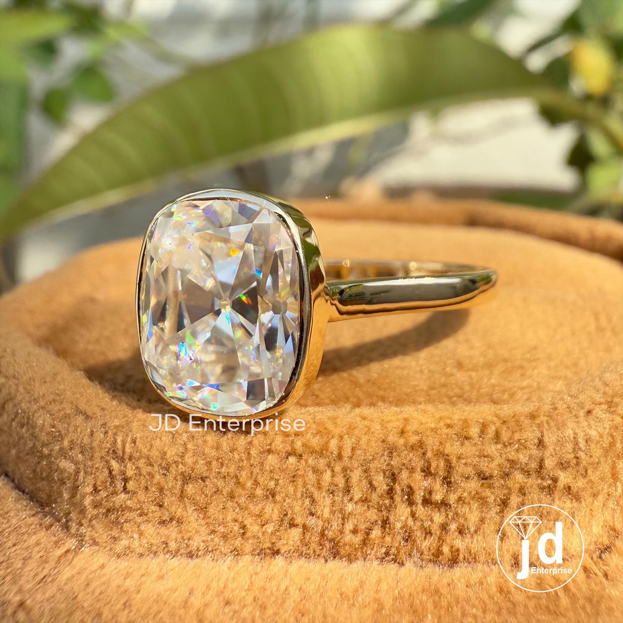 Bezel Set Solitaire Engagement Ring, 3.35 CT Colorless Cushion Old Mine Cut Moissanite Wedding Ring, Bridal Ring, Anniversary Gift Ring
