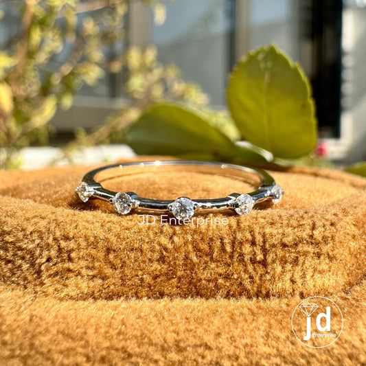 Round Cut Colorless Moissanite Wedding Band, Bubble Prong Set, Thin Distance Stacking Ring, Dainty Ring, Engagement Band, Bridal Set