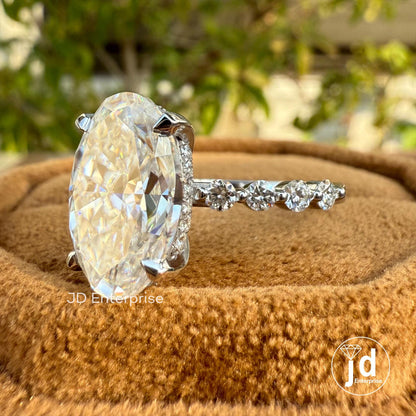 5.00 CT Oval Cut Moissanite Engagement Ring, Hidden Halo Wedding Ring, Floating Bubble Pave Set, Anniversary Gift, Claw Prong Bridal Ring
