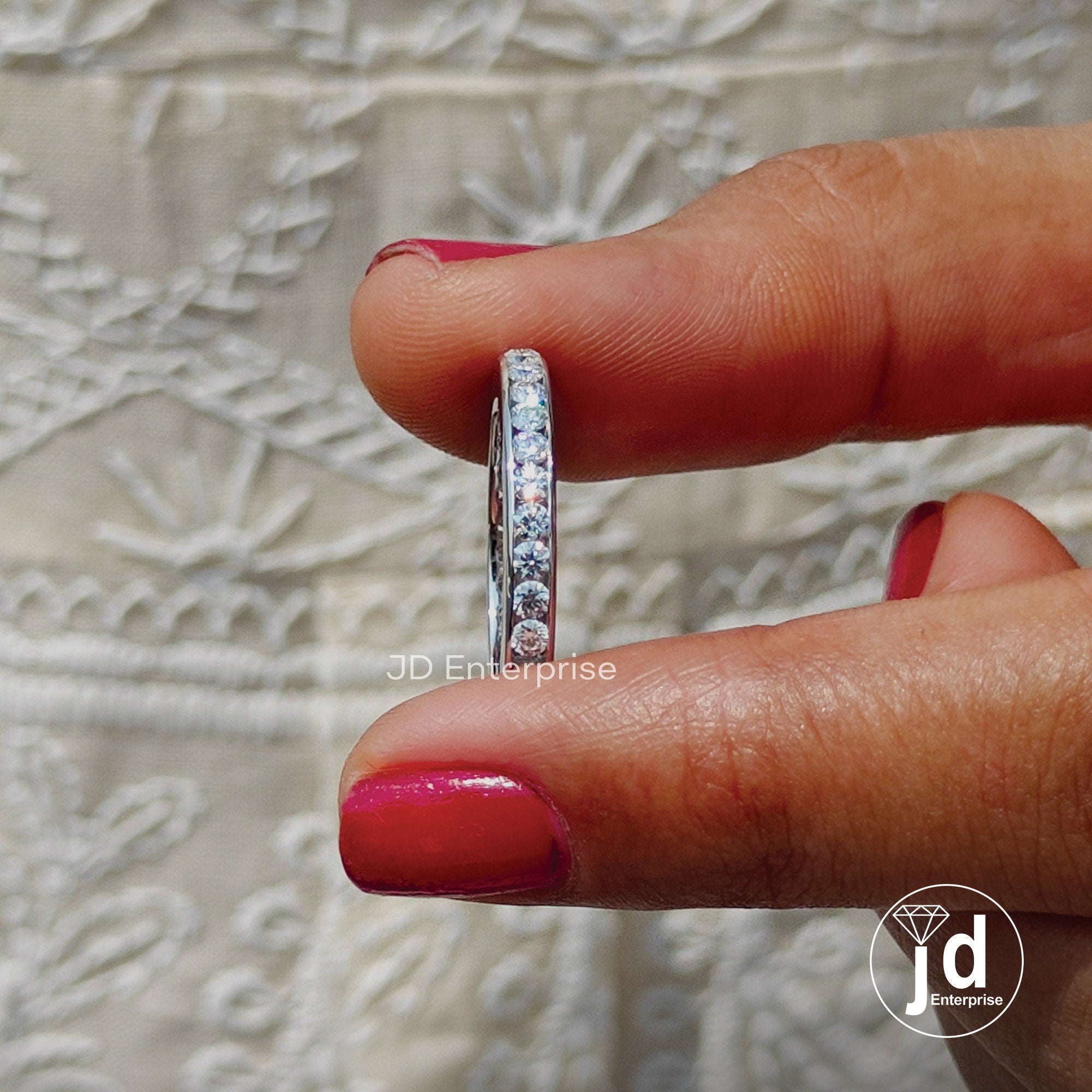 Stunning 2.00 MM Round Cut Moissanite Wedding Band in Channel Set, Full Eternity Moissanite Wedding Band, Stacking Band, Bridal Ring Set