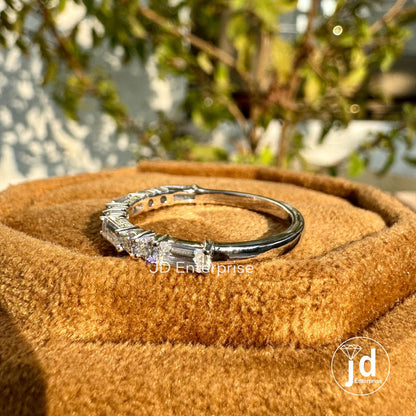 0.72 TCW Baguette and Round Colorless Moissanite Wedding Band, Half Eternity Band, White Gold Band, Stackable Band, Anniversary Gifts