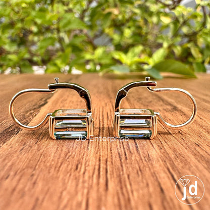 4.70 TCW Bluegreen Emerald Cut Moissanite Earrings, Moissanite Wedding Earrings, Emerald Cut Dangle Earrings, 10kt Yellow Gold Earrings