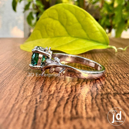 1.25CT Portuguese Cut Green Moissanite Engagement Ring, Vintage Leaf Solitaire Wedding Ring, Nature Inspired Anniversary Gift, Bridal Ring