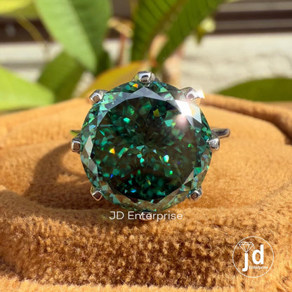 7.65CT Portuguese Cut Green Moissanite Engagement Ring, Solitaire Ring, Wedding Ring for Women, Tulip Basket Setting, Anniversary Gifts Ring