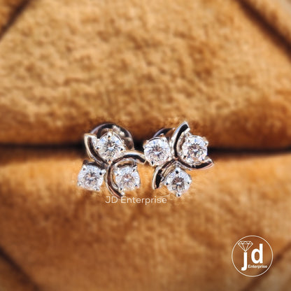 Floral Stud Earrings in Three Stone Design, 3.0 MM Round Cut Colorless Moissanite Stud Earrings, Birthday/Anniversary Statement Gift for Her