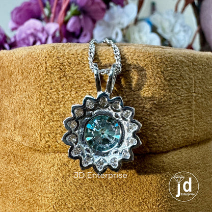 Flower Style 4.00 CT Round Cut Cluster Halo Wedding Pendant, Blue Green Moissanite Charm Pendant for Necklace, Engagement/Anniversary Gifts