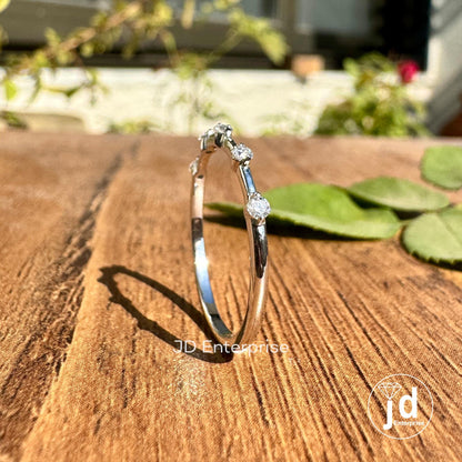 Round Cut Colorless Moissanite Wedding Band, Bubble Prong Set, Thin Distance Stacking Ring, Dainty Ring, Engagement Band, Bridal Set