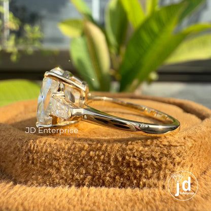Cushion Cut Moissanite Engagement Ring, Three Stone Wedding Ring, Tapered Baguette Cocktail Ring, 3 Stone Trilogy Ring, Anniversary Gifts