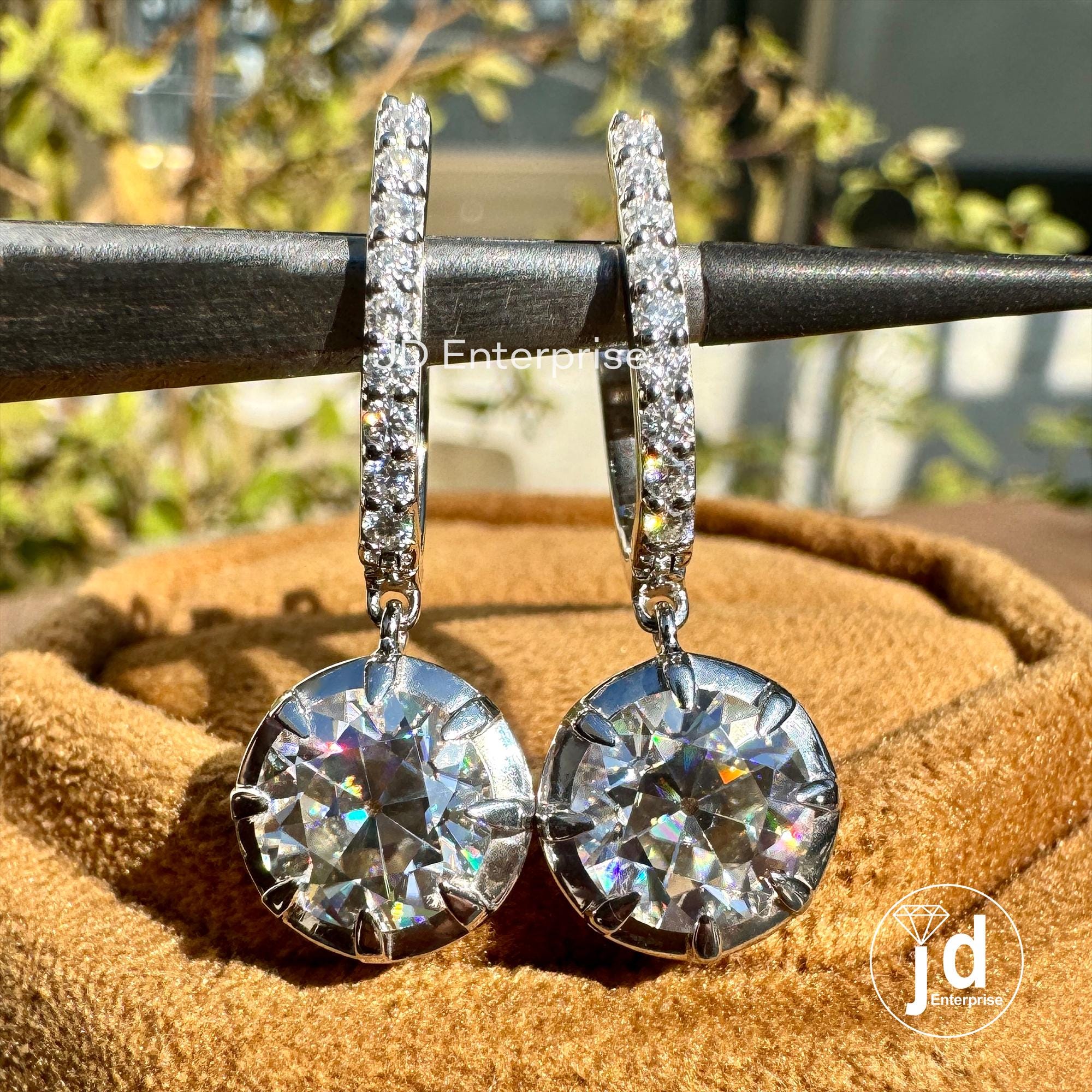4.35 TW Round Old European Cut Moissanite Dangle and Drop Earrings, Wedding Earrings, Hoop Earring for Women, Bridal Earrings, Gift for Her