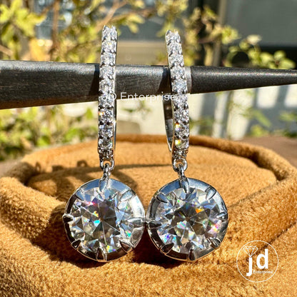4.35 TW Round Old European Cut Moissanite Dangle and Drop Earrings, Wedding Earrings, Hoop Earring for Women, Bridal Earrings, Gift for Her