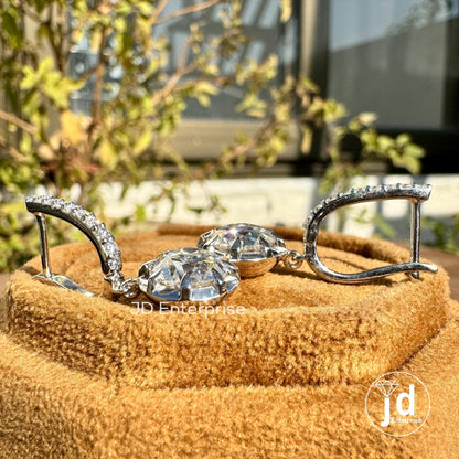 4.35 TW Round Old European Cut Moissanite Dangle and Drop Earrings, Wedding Earrings, Hoop Earring for Women, Bridal Earrings, Gift for Her