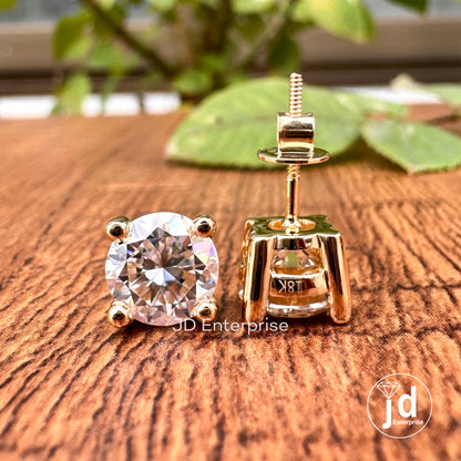Gold Stud Earrings for Women, Daily Wear Earrings, 3.00TW Moissanite Stud Earrings Screw Back, Birthday Gifts Her, Graduations Gifts for Her