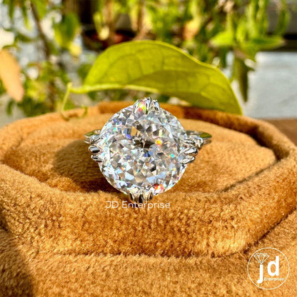 5.10 CT Portuguese Cut Colorless Moissanite Engagement Ring, Fish Tail Prong Vintage Style Wedding Ring, Anniversary Ring, Promise Ring