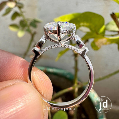2.75 TCW Antique Colorless Pear Cut Moissanite Engagement Ring, Compass set Prong Wedding Ring, Vintage Style Handcrafted Anniversary Ring