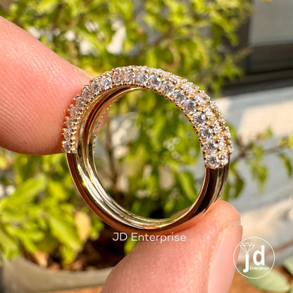 Two Row Pave Wedding Band Set, Moissanite Half Eternity Band, Two Matching Band for Trio Ring Set, Anniversary Gift Band for Engagement Ring