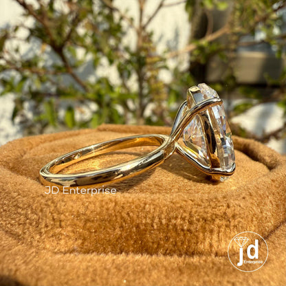 Large 6.50 CT Colorless Oval Cut Moissanite Engagement Ring, Solitaire Wedding Ring, 14k Yellow Gold Ring, Bridal Ring, Anniversary Ring