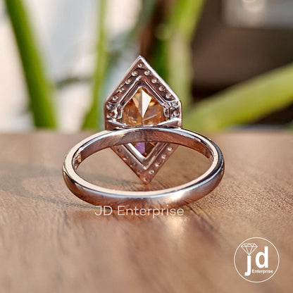 3.00 CT Dutch Marquise Champagne Color Moissanite Halo Engagement Ring, Statement Wedding Ring, Anniversary Gift Ring for Women, Bridal Ring