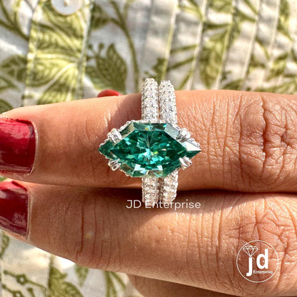 Dutch Marquise Cut Moissanite Hidden Halo Engagement Ring, Comfort Fit Wedding Ring Set, Three Row Pave Bridal Ring Set, Wedding Band