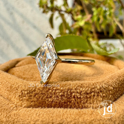 1.80 CT Colorless Lozenge Cut Moissanite Ring, Kite Cut Solitaire Ring, Yellow Gold Engagement Ring, Unique Wedding Ring, Anniversary Gift