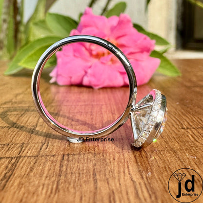 4.00 CT Near Colorless Oval Moissanite Engagement Ring, Bezel Set Solitaire Wedding Ring, Oval Hidden Halo Anniversary Gift Ring for Women