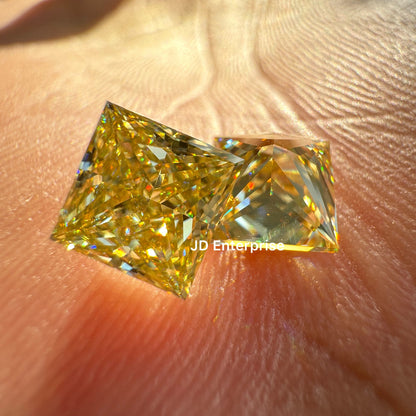 4.00TCW Princess Cut Pair Canary Yellow Moissanite, Fancy Shape Moissanite, Loose Moissanite for Custom Earring Engagement Ring or Pendant