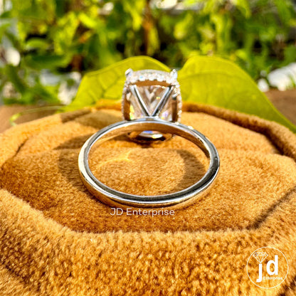 6.00 CT Cushion Cut Moissanite Solitaire Ring, Hidden Halo Engagement Ring, Weeding Ring, Celebrity Style Gold Ring, Anniversary Gift Ring