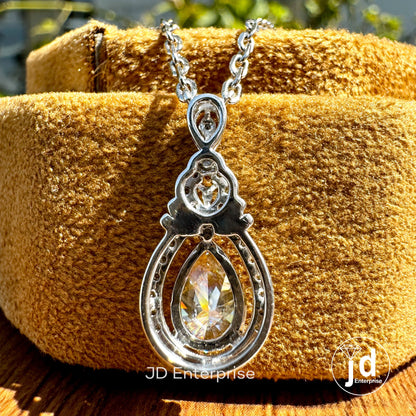 Canary Yellow Moissanite Charm Pendant Necklace, 1.50 CT Pear Cut Cluster Halo Wedding Necklace, Engagement/Anniversary/Birthday Gifts