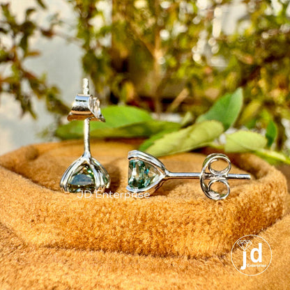 2.20 TCW Bluegreen Cushion Cut Moissanite Stud Earrings, Double Claw Prongs, Wedding Earrings, Screw/Push Back Earrings, Anniversary Gift
