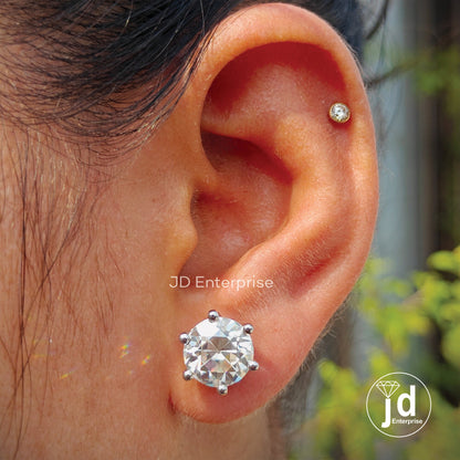 6.00 TW Round Old European Cut Colorless Moissanite Stud Earrings, Six Prong Wedding Earrings, Engagement Gifts Earrings, Screw Back, Bridal