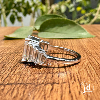5.00 TCW Colorless Emerald Cut Moissanite Engagement Ring, Sevan Stone Wedding Ring, Anniversary Gifts Ring, Promise Ring, Cocktail Ring
