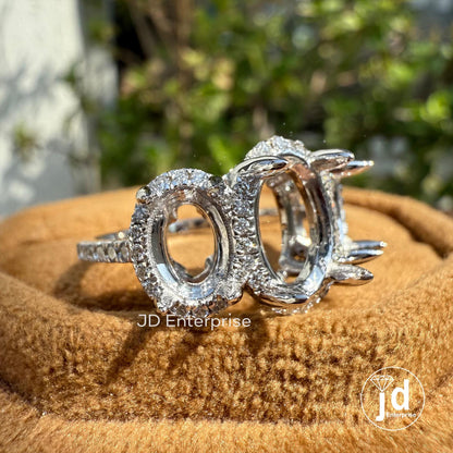 Semi Mount Ring, 0.53 TW Round Colorless Moissanite Ring, Pave Set Engagement Ring, Three Stone Wedding Ring, 10K/14K/18K Solid Gold Ring