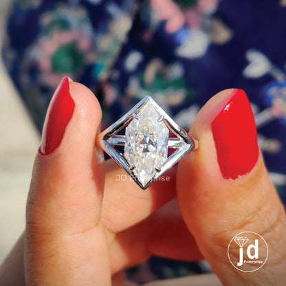 Dutch Marquise Cut Moissanite Engagement Ring, Solitaire Wedding Ring, Bridesmaid Ring, Split Shank Proposal Ring, Anniversary Gifts