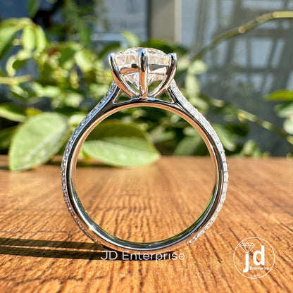 Stunning 2.00 CT Round Moissanite Engagement Ring, Wedding Ring for Women, Six Prong Knife Edge Shank, Two Row Pave Set Ring, Promise Ring