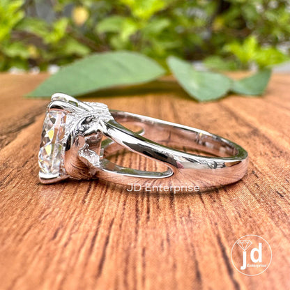 Vintage Style Engagement Ring, 3.50 CT Colorless Portuguese Cut Moissanite Ring, Round Half Halo Ring, Split Shank Wedding Ring, Bridal Ring