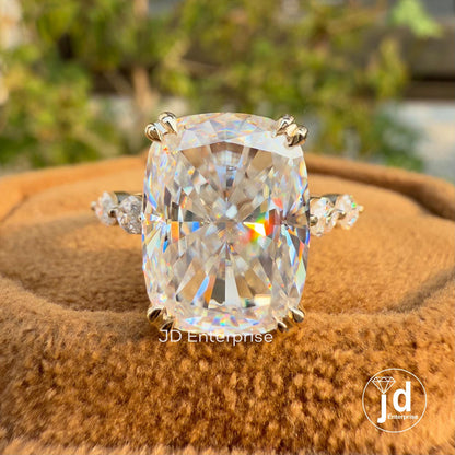 5.00 CT Colorless Elongated Cushion Cut Engagement Ring, Marquise Accent Stone Wedding Ring, Hidden Halo Ring, Anniversary Gift Ring