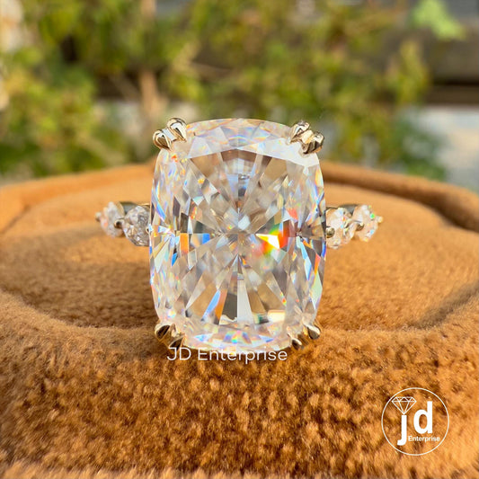 5.00 CT Colorless Elongated Cushion Cut Engagement Ring, Marquise Accent Stone Wedding Ring, Hidden Halo Ring, Anniversary Gift Ring